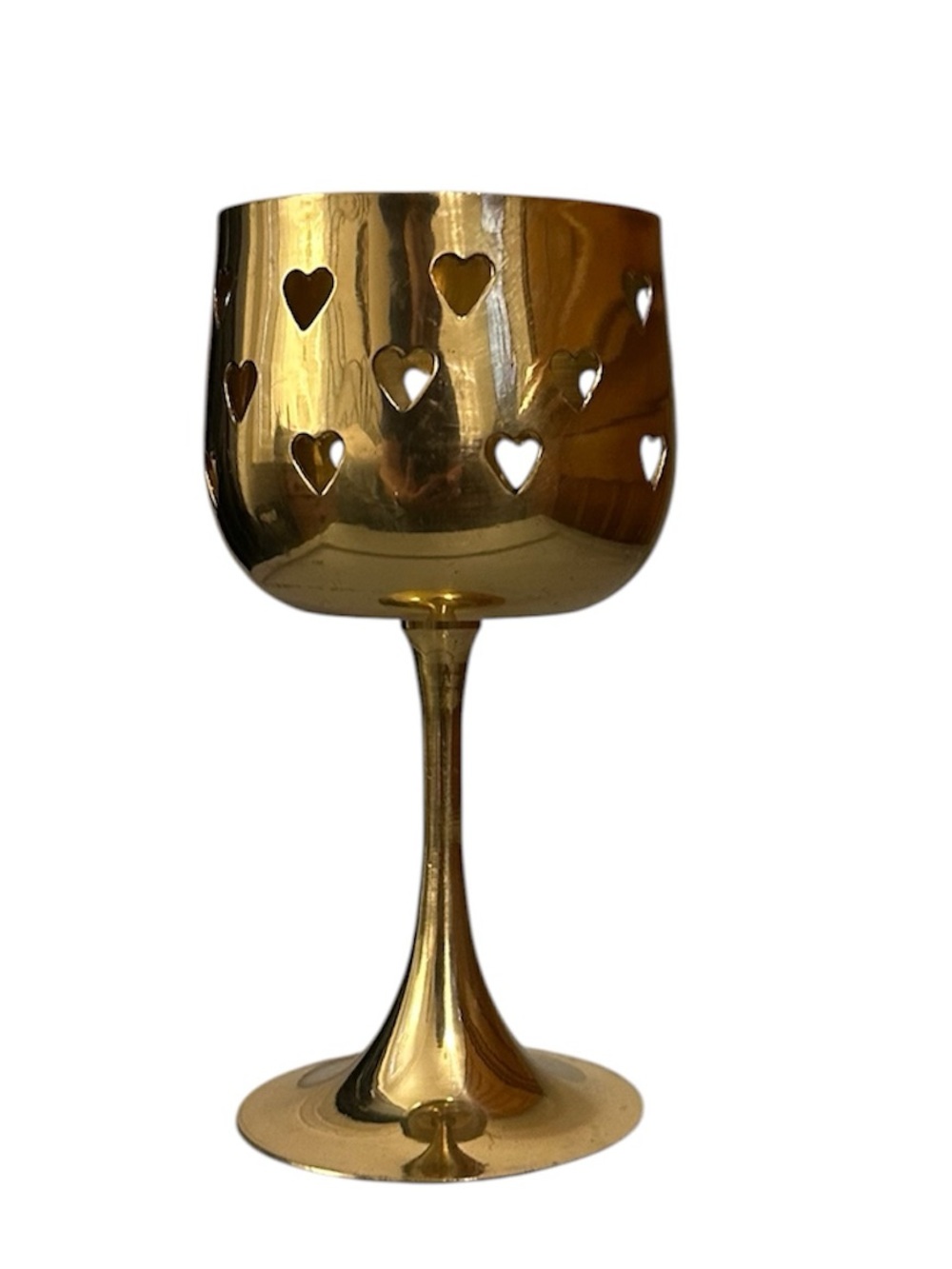Hosley Vintage Brass Goblet Candle Holder with Cutout Hearts